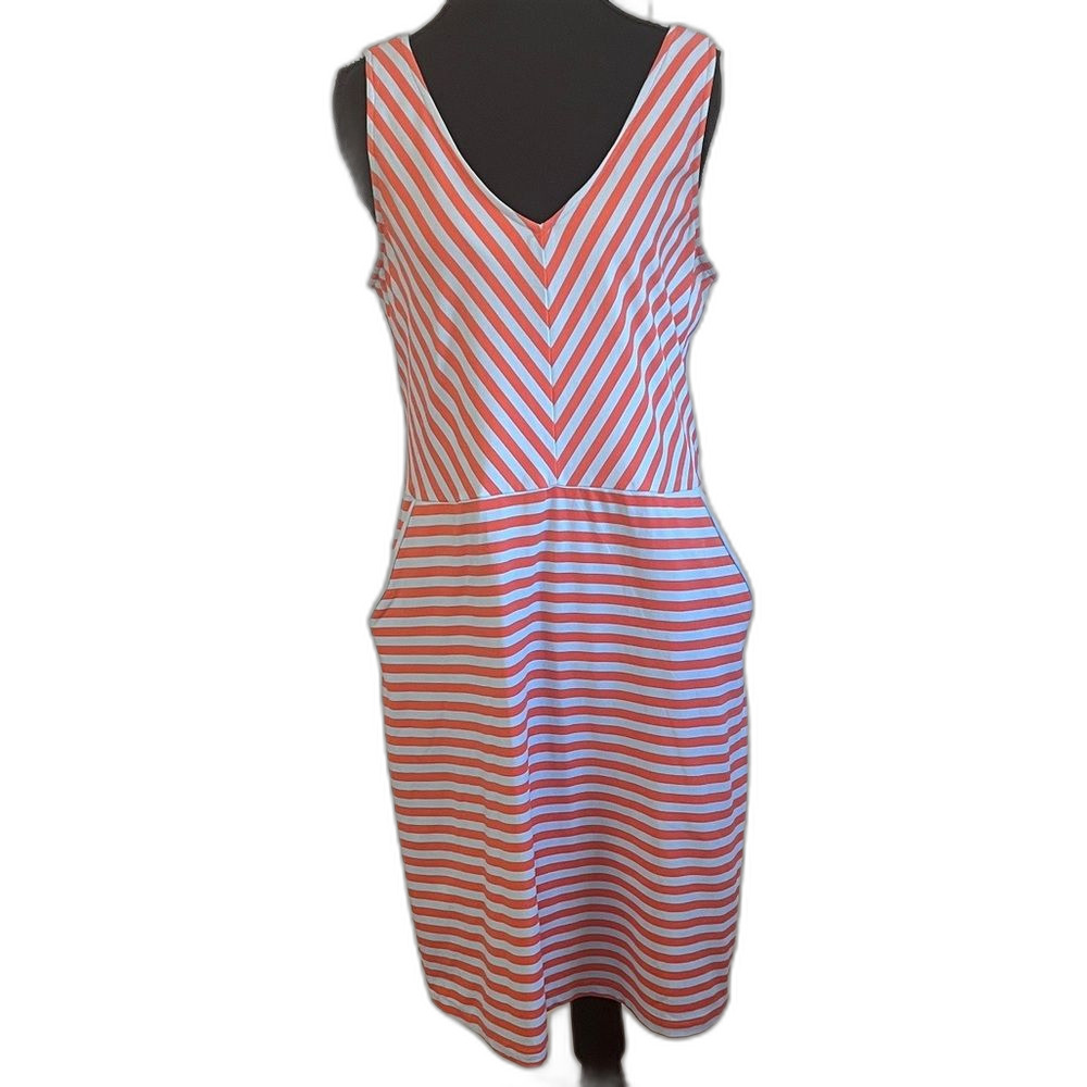J. McLaughlin Catalina Cloth Dress V-Neck Sleeveless Striped Orange Blue Medium